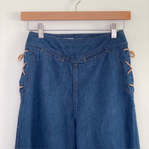 Vintage 70s Daddy’s Money Jeans Lace Up Side High Waist Wide Leg Flare Juniors 7 - Picture 3 of 10